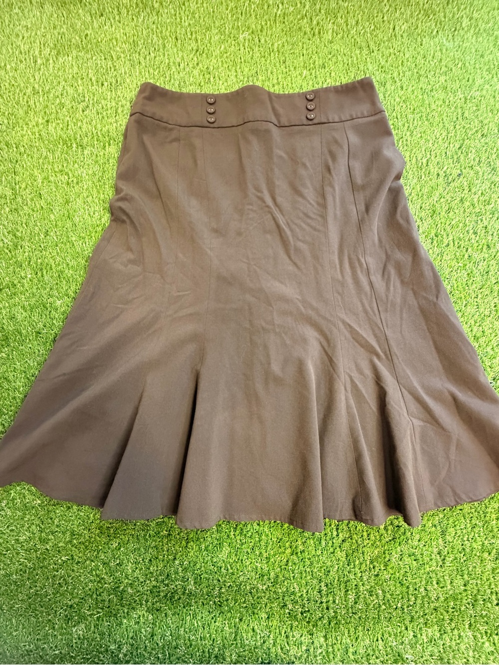Cato Brown A-Line Flared Skirt with Button Waist Detail